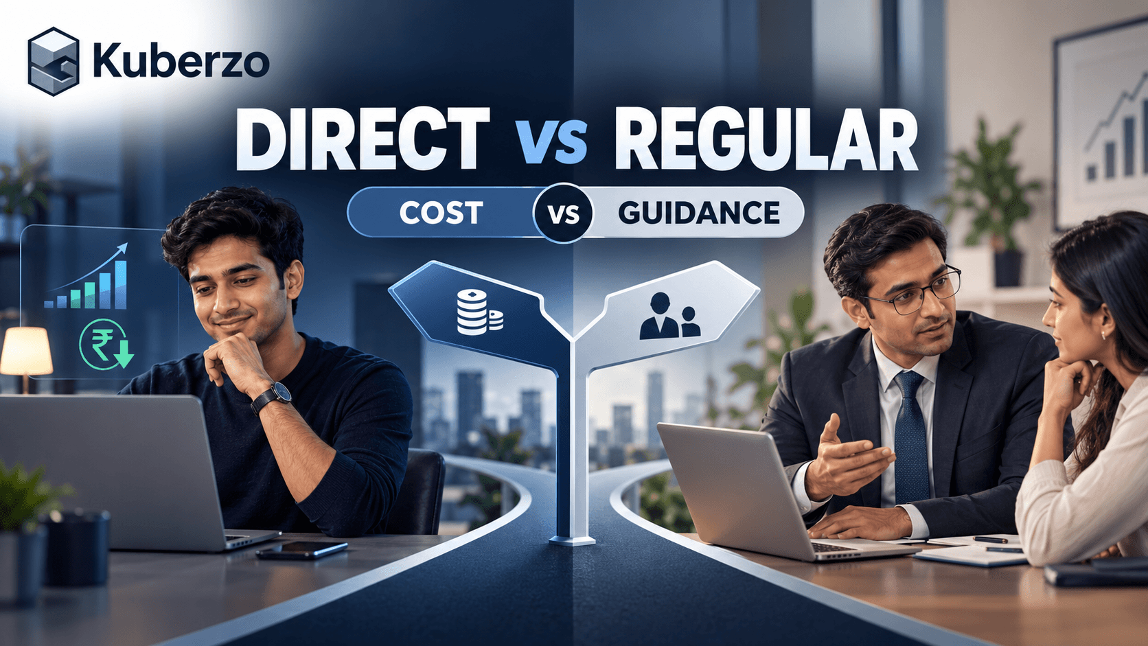Direct vs regular mutual fund comparison showing cost, investor support and decision factors.
