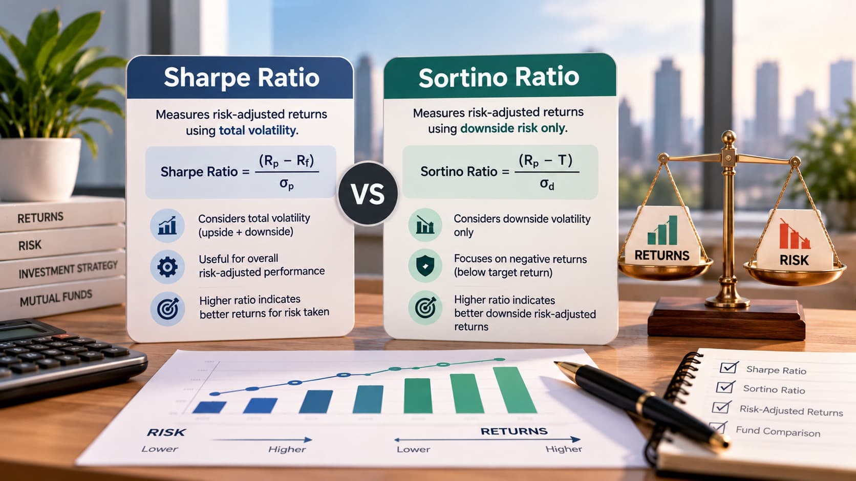 Sharpe vs Sortino ratio comparison for mutual fund risk-adjusted returns