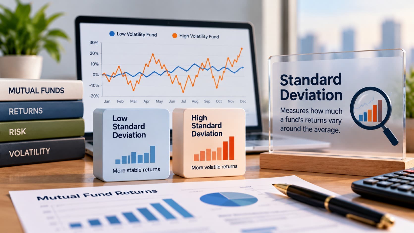 Standard deviation in mutual funds showing low and high volatility.