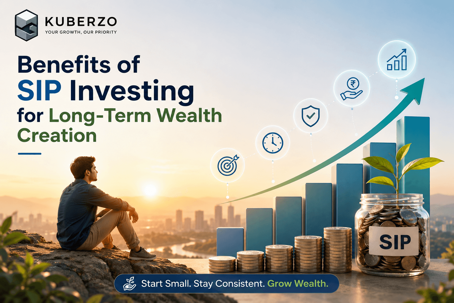 Image illustrating a man thinking, and finance graphics.