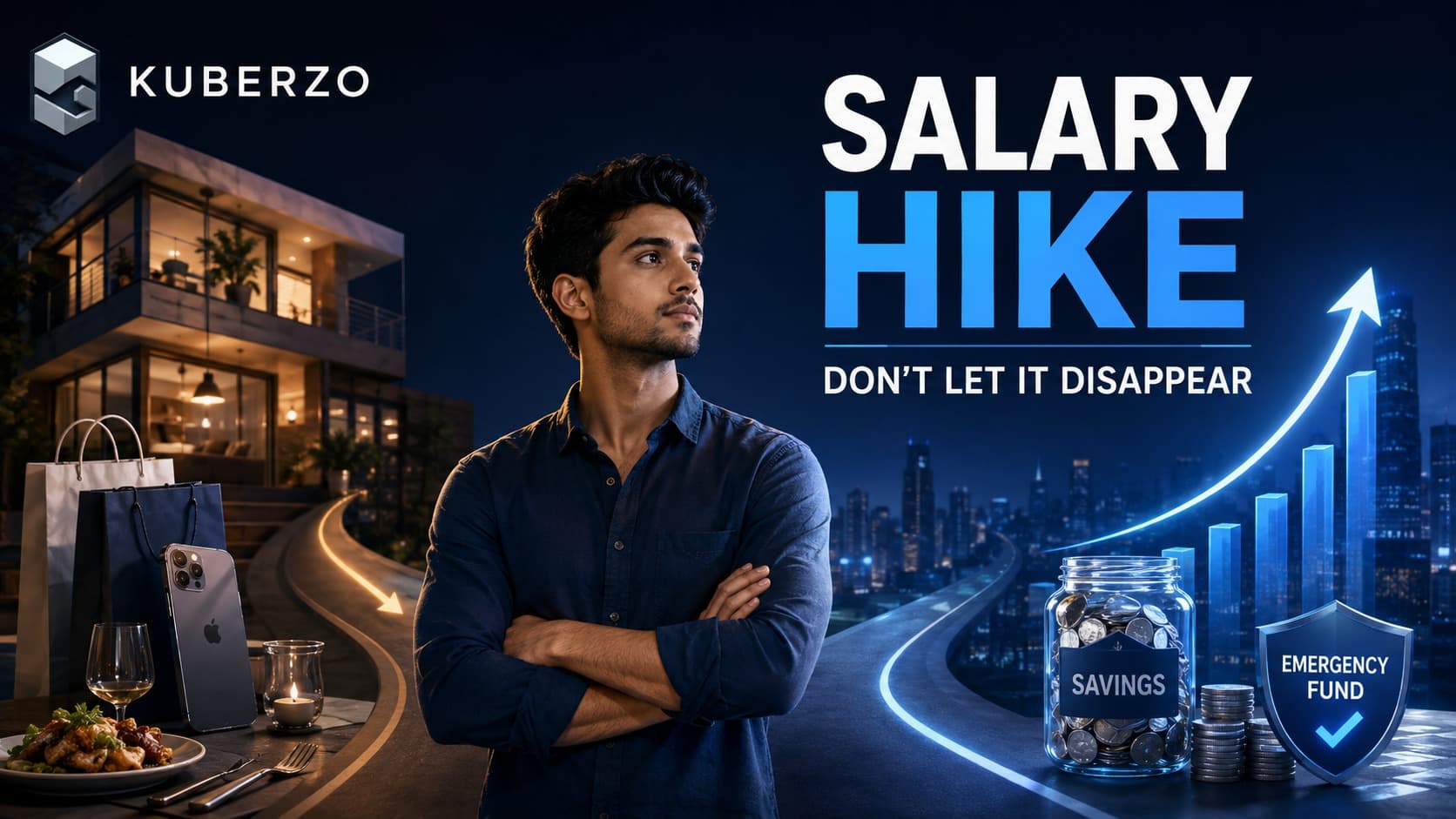 Salary hike allocation example showing lifestyle spending, savings, debt repayment and increased investing for a young Indian professional