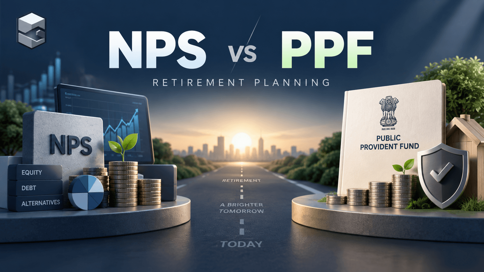 NPS vs PPF comparison showing retirement corpus, market risk, stability, liquidity and tax considerations in India.